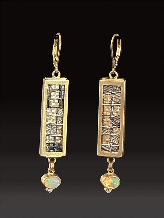 Rectangular Earrings with Ethiopian Opals and Diamonds